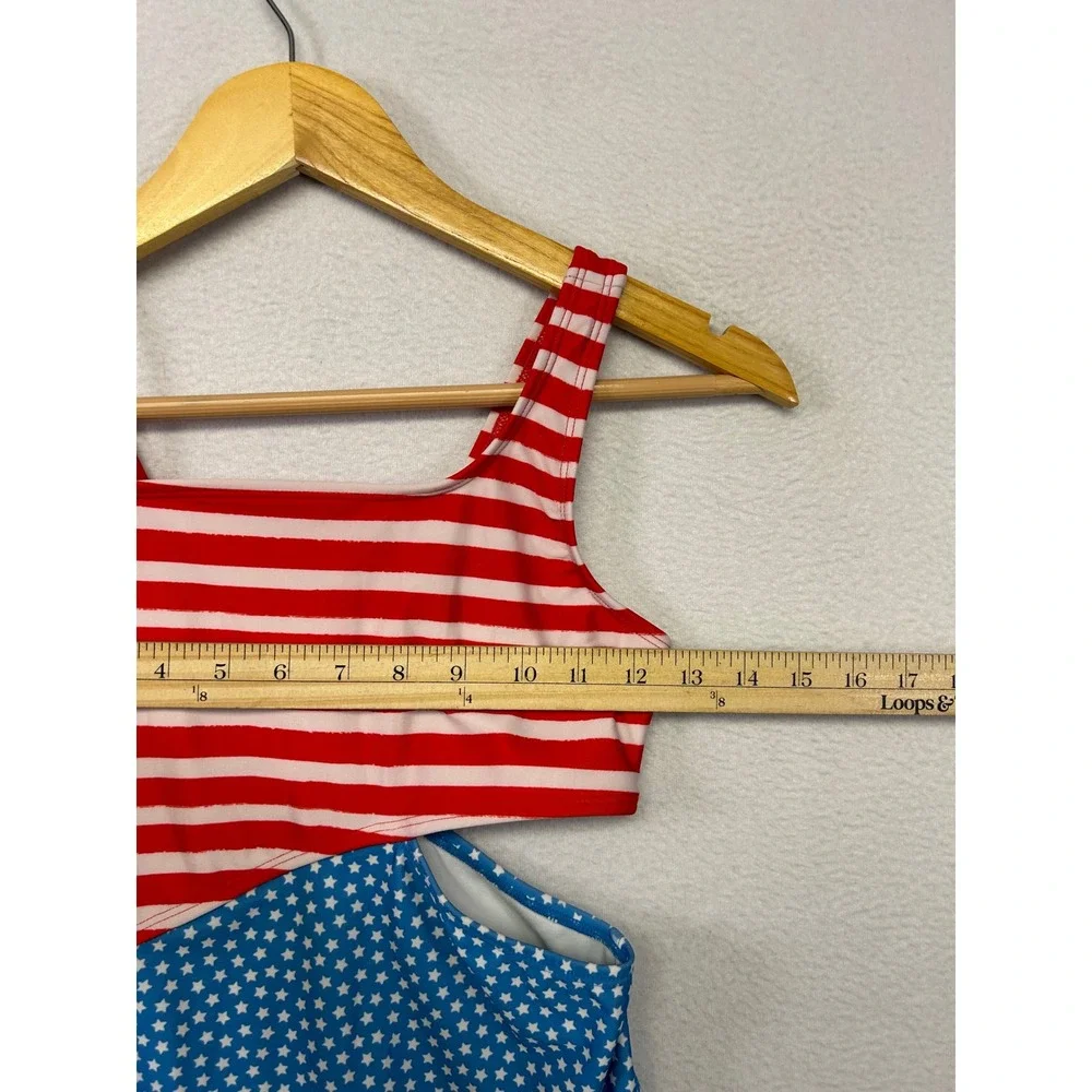 Americana Cat & Jack Girls L 10/12 Red Blue Stars Stripes Cutout Swimsuit